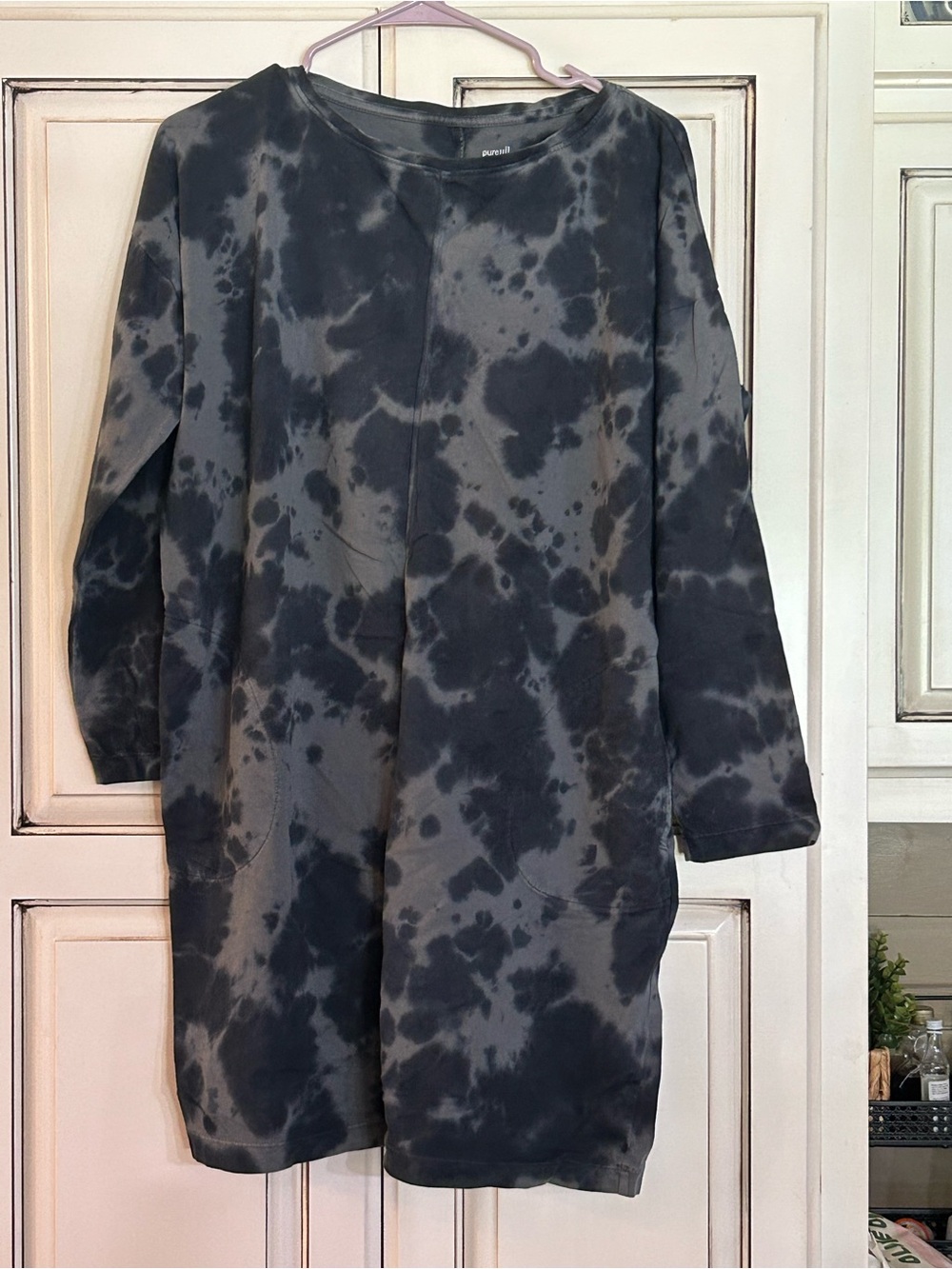 J. Jill Tie-Dye Long Sleeve Tunic Dress in Charcoal and Navy - Medium